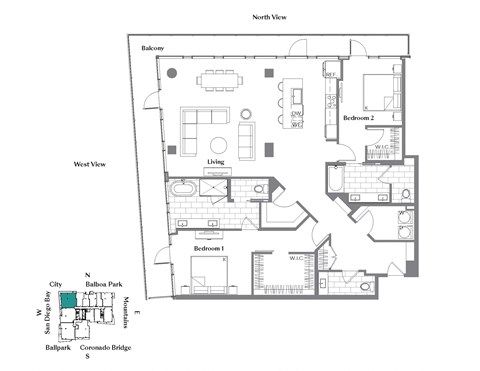 Floor plan for 2 beds, 2.5 baths, 1959 sqft